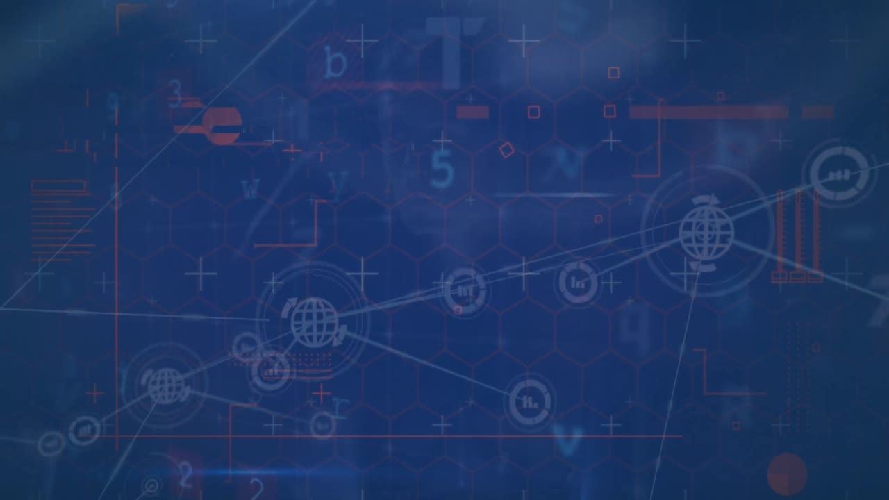 animación del texto de advertencia de ciberataque, las conexiones y el procesamiento de datos.