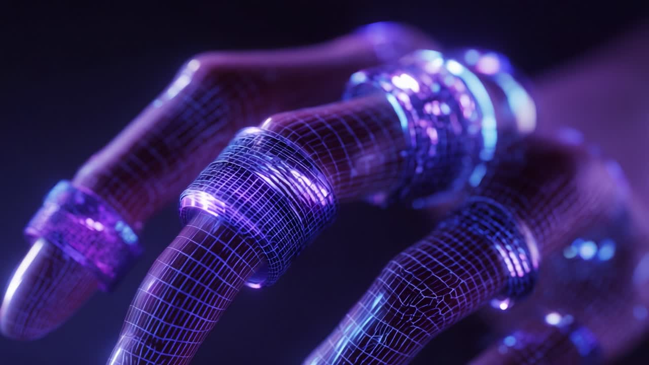 Futuristic 3D rendering of a hand with rings