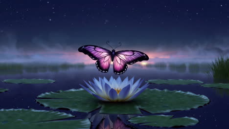 mystical butterfly and lotus at dawn/dusk