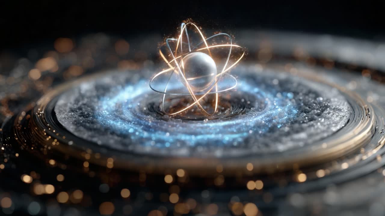 A Captivating Visual of an Atomic Structure Surrounded by Cosmic Elements and Glowing Particles, Representing the Intersection of Science and Imagination