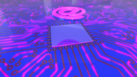 blue and pink rotating computer circuit board concept email loop 4k