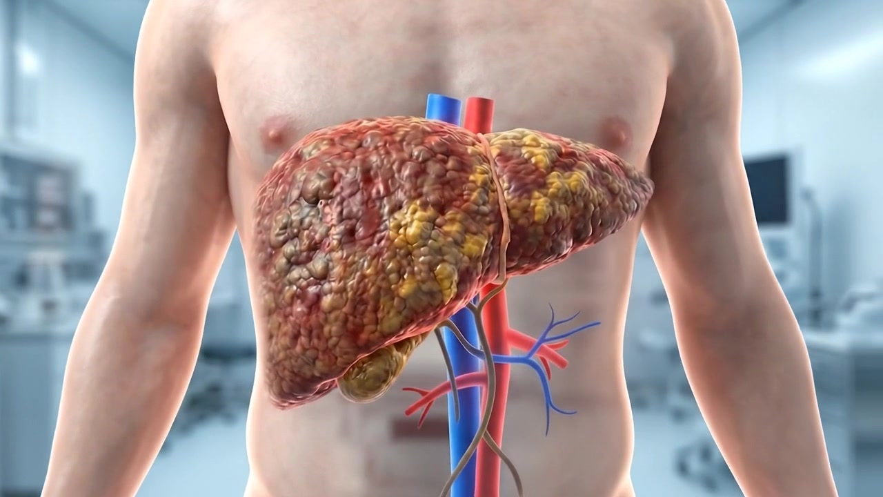 Human Male Upper Torso with Highlighted Liver Organ