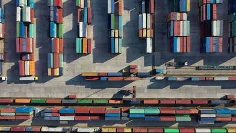 modern industrial port with containers from top view or aerial view