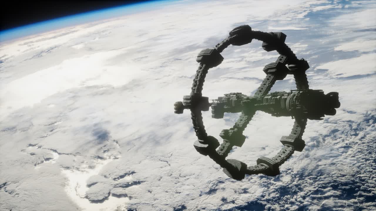 una vista de la tierra y una nave espacial. iss está orbitando la tierra