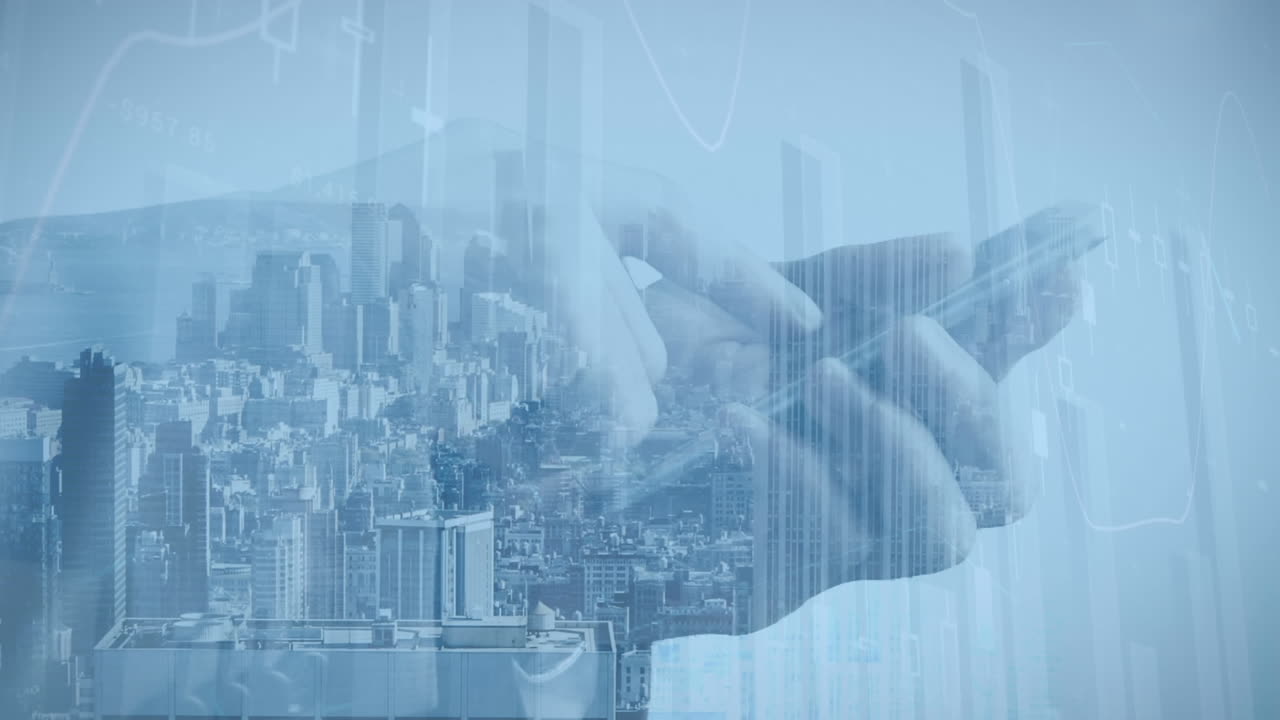 스마트 폰을 사용하여 사람의 손을 통해 통계 처리 및 도시 풍경의 애니메이션