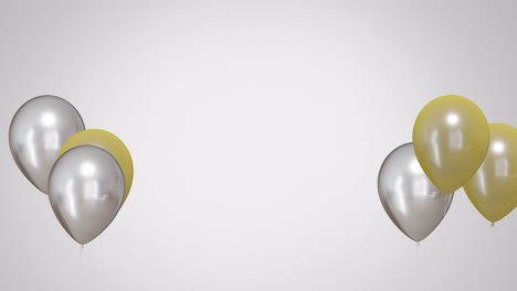 animación de globos de oro y plata con espacio de copia en fondo blanco