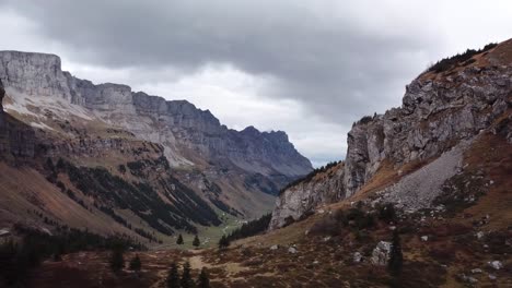 camera panning aerial shot of rocky mountain landscape