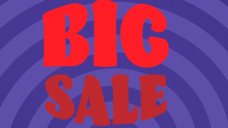 animation of big sale text over circular pattern against blue background