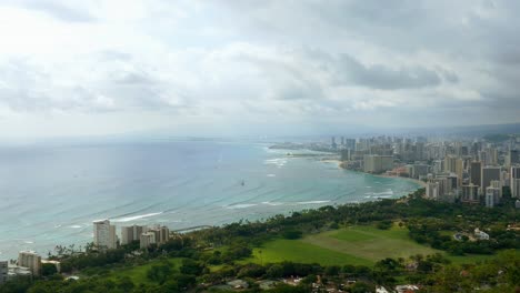 honolulu skyline and coastal view from above