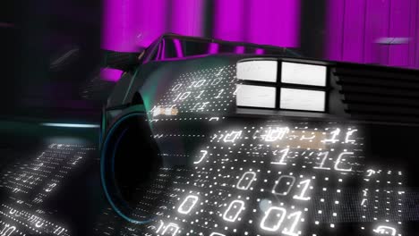 Animation-of-digital-interface-with-binary-coding-over-car-driving