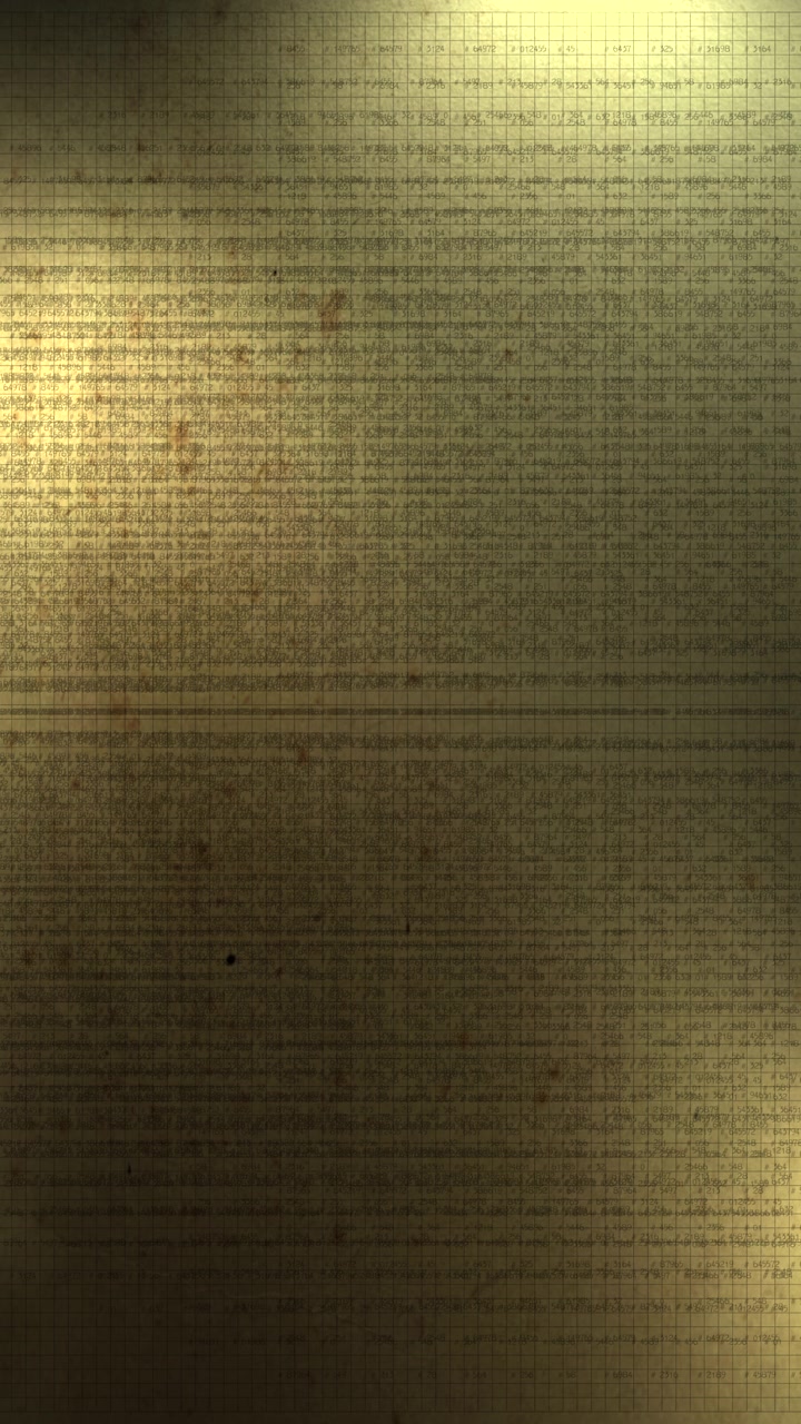 Digital dense rows of mathematical lists, numbers, and data blocks on an aged, sepia paper texture. Perfect for historical science, algorithmic theory, and cryptographic storytelling.