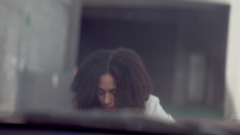 city, stress and woman with broken car late