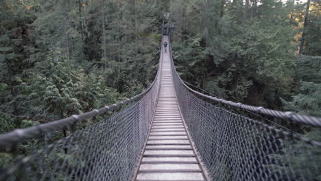 Wide-shot-of-Lynn-Valley-suspension-bridge,-dusk