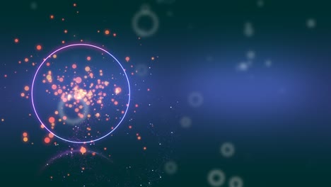 abstract background of fantasy portal ring with gold shiny particles and bokeh circles everywehere.