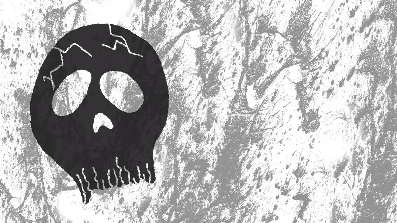 움직이는  ⁇ 색과 회색 배경 위에 할로윈 두개골의 애니메이션