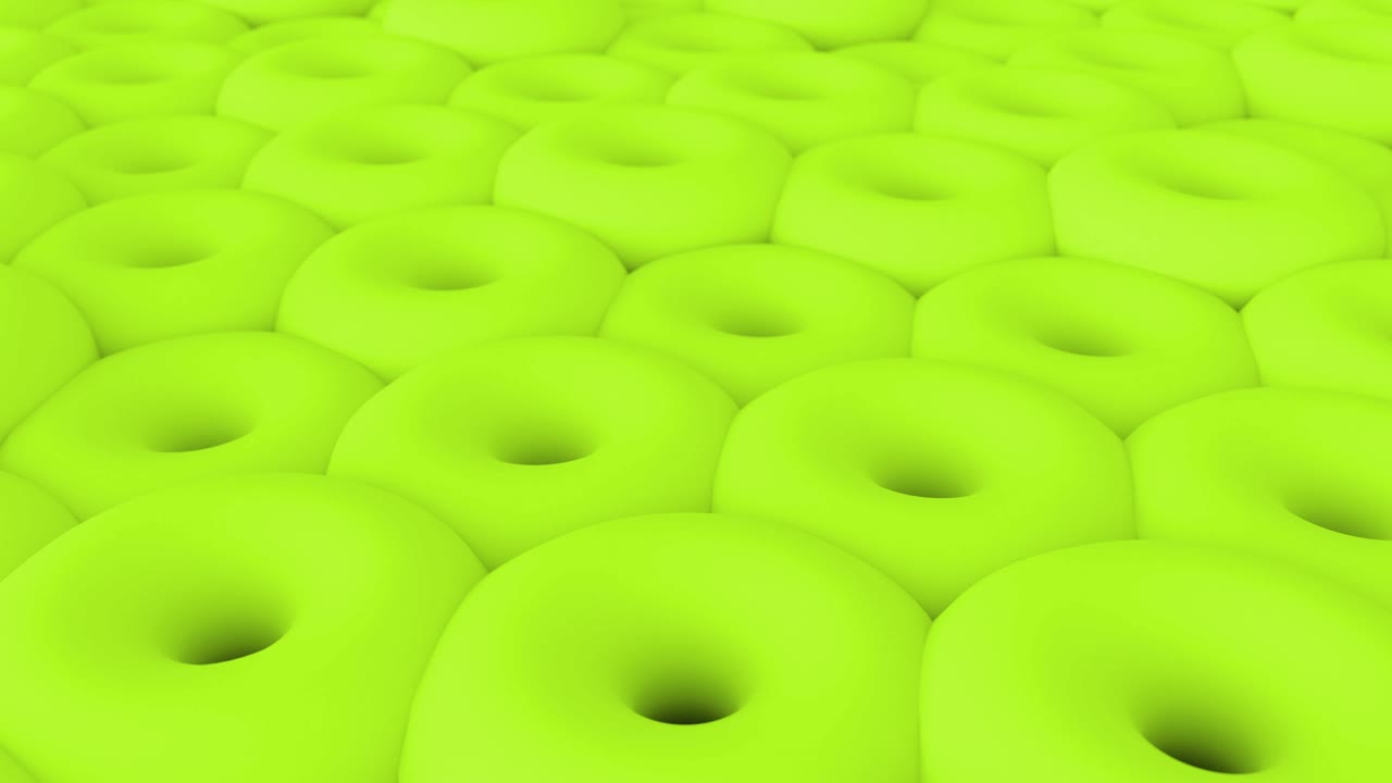 3D abstract green torus shapes background. 4K rendering loop animation.