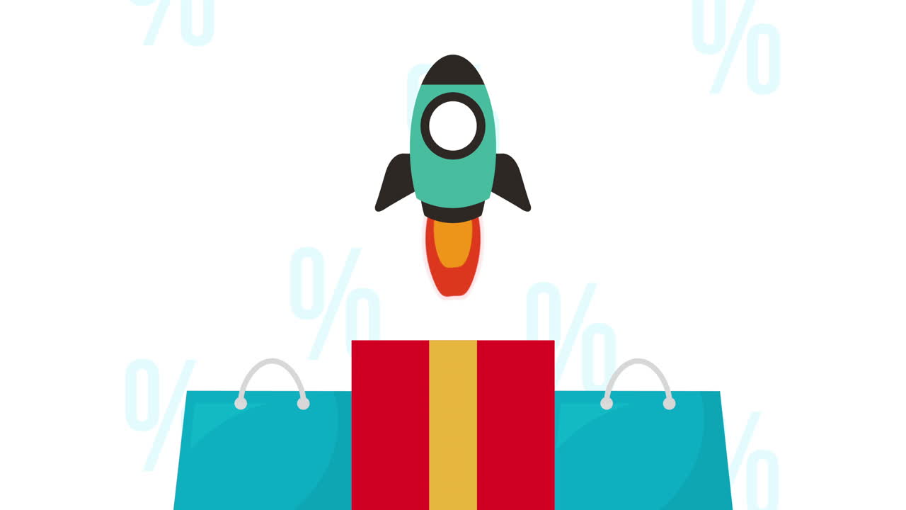 lanzador de cohetes con bolsas de compras y regalos