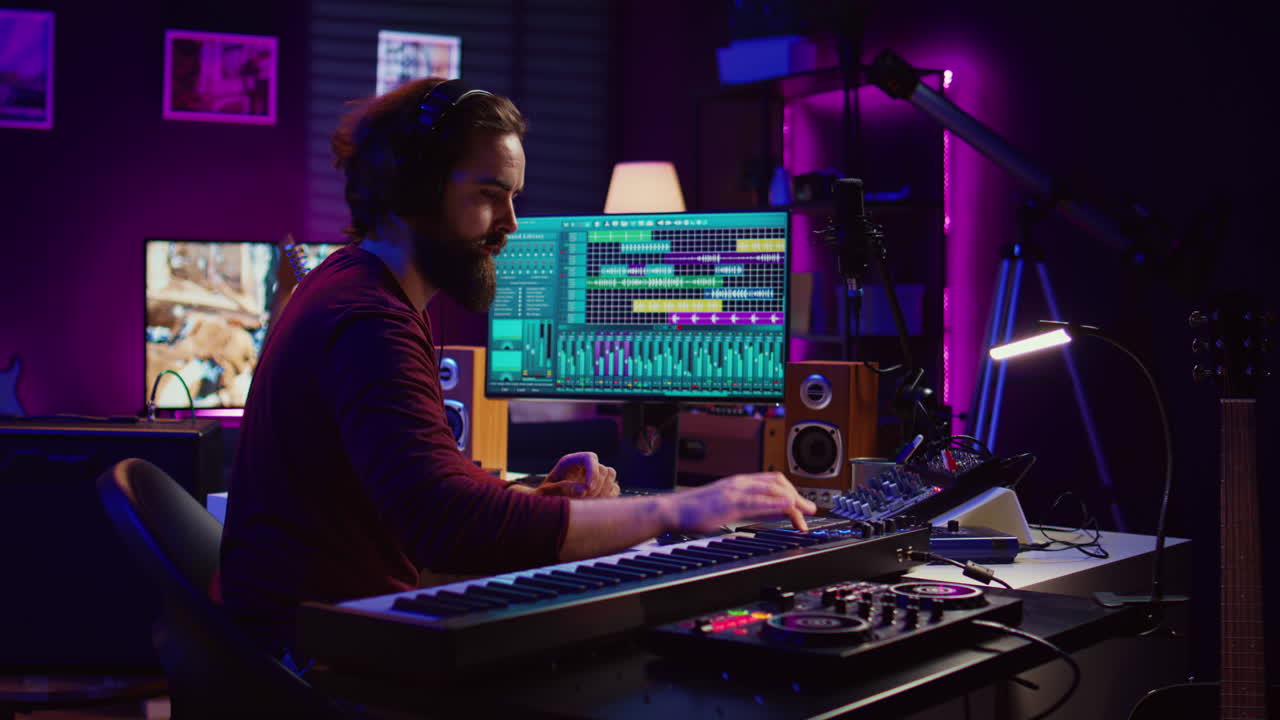 el productor musical se dedica a la postproducción con la edición y la alineación de las canciones