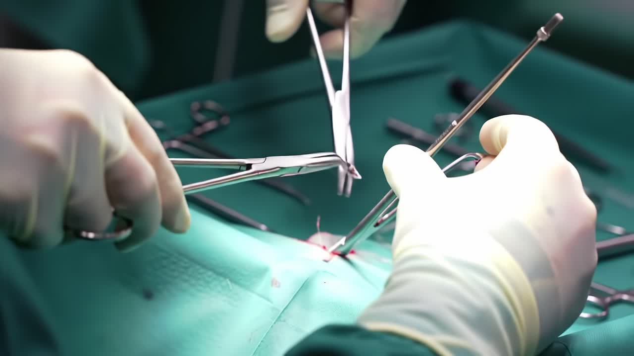 A Skilled Surgical Procedure Demonstrating Precision and Care: Instruments Engaged in a Critical Medical Operation with Expert Hands in Focus