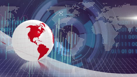 global data analytics animation over world map and digital graphs