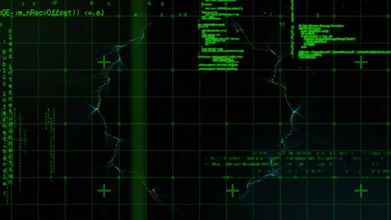 Animation of data processing over grid and explosion of blue light trails