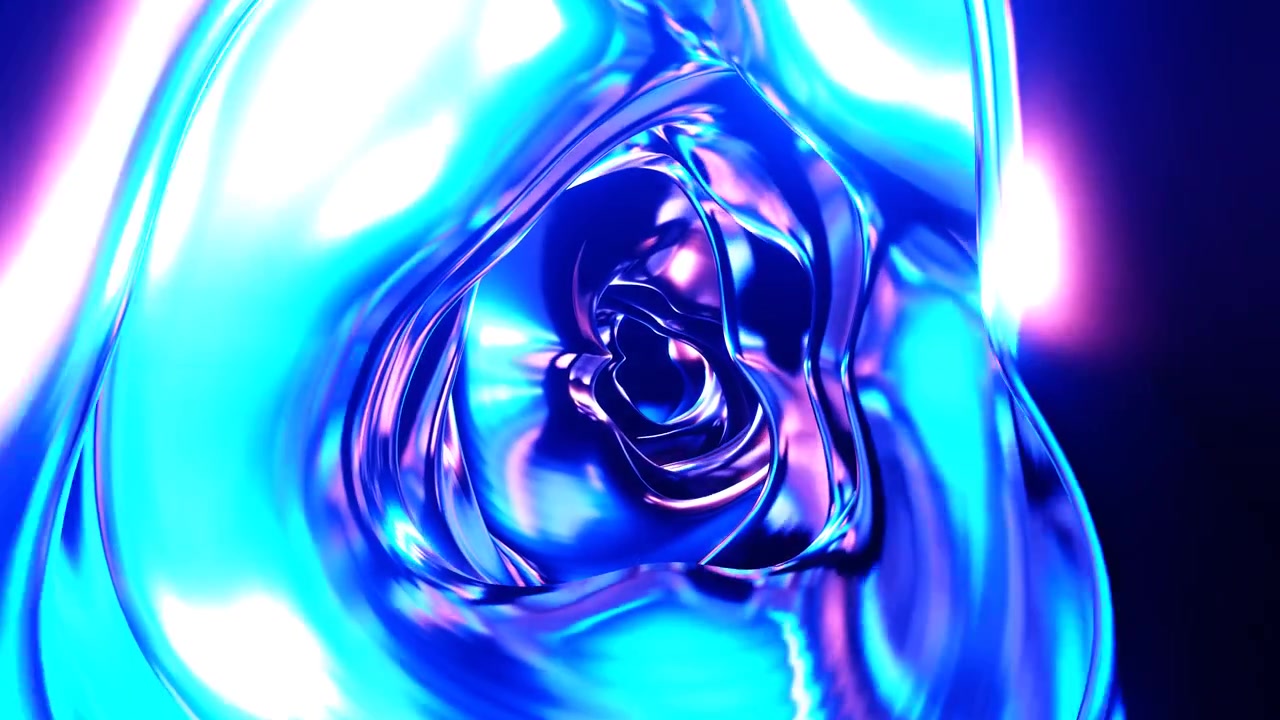 Abstract Neon Fluid Metallic Tunnel Background with Glowing Reflections