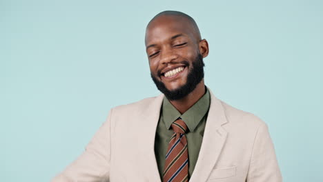 Business-man,-peace-sign-and-studio-with-smile