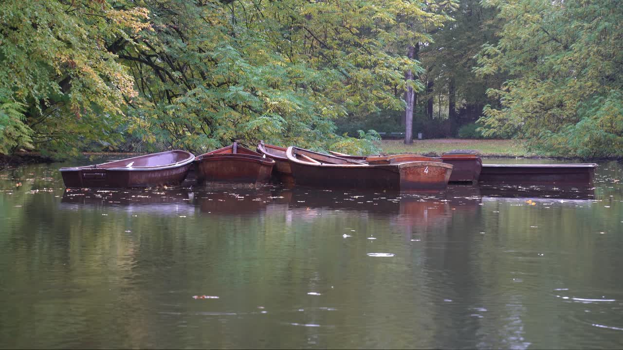 Boats flowting in a pond in Bürgerpark, Bremen, Germany