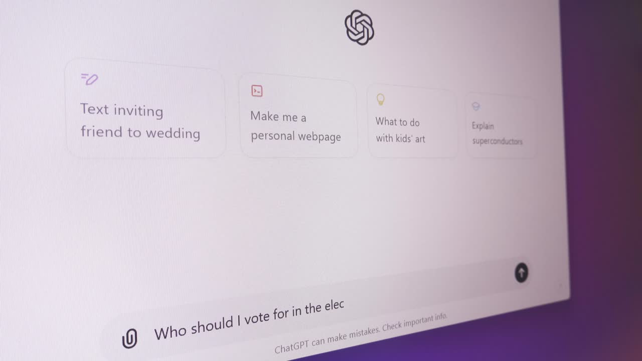 Typing question to ChatGPT chatbot who should user vote for in upcoming elections in English language