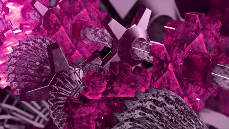 abstract 3d render of metallic gears in pink and purple