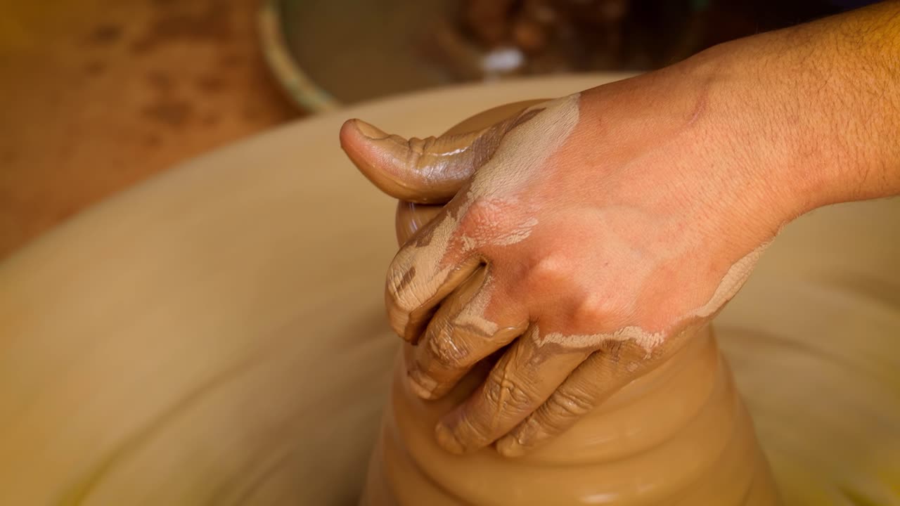 el alfarero en el trabajo hace platos de cerámica. india, rajasthan.