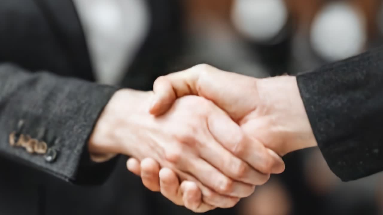 A Professional Handshake Signifying Agreement and Collaboration in a Business Context, Highlighting Trust and Mutual Respect Between Individuals in an Office Setting