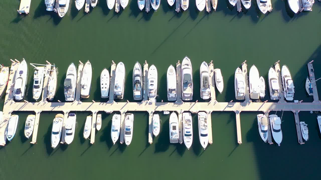 An awesome fly over boat yard docks