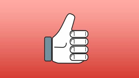 animación de pulgares hacia arriba como icono y procesamiento de datos sobre fondo rojo