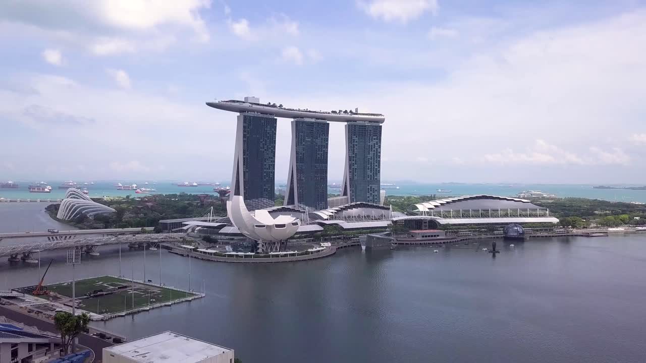 Drone shots of Singapore Skyline and streets, Singapore, UHD-2