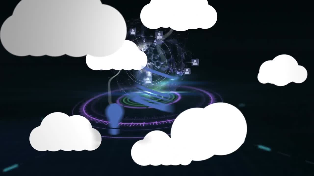 animación de nubes con iconos sobre el globo