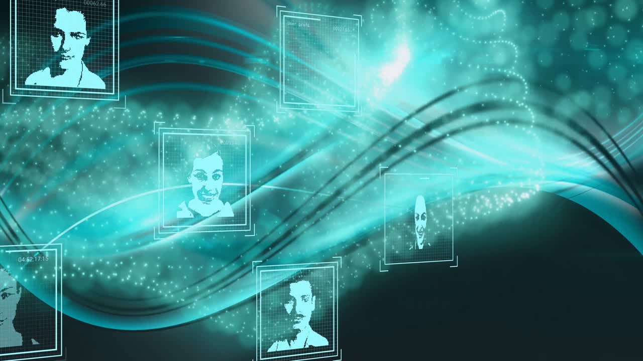 라이트 트레일 위의 사람 초상화로 데이터 처리의 애니메이션