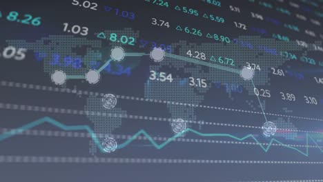 Animación-De-Línea-Con-Procesamiento-De-Datos-Financieros-De-La-Bolsa-De-Valores-Sobre-El-Mapa-Mundial