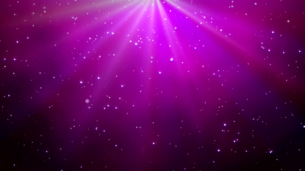 황금색 콘페티와 보라색 크리스마스 배경에 빛의 광선이 떨어집니다.