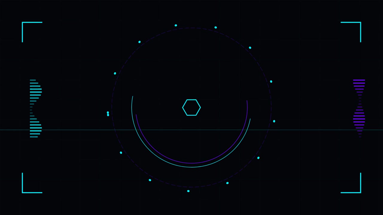 Futuristic Digital HUD Interface with Rotating Circular Elements