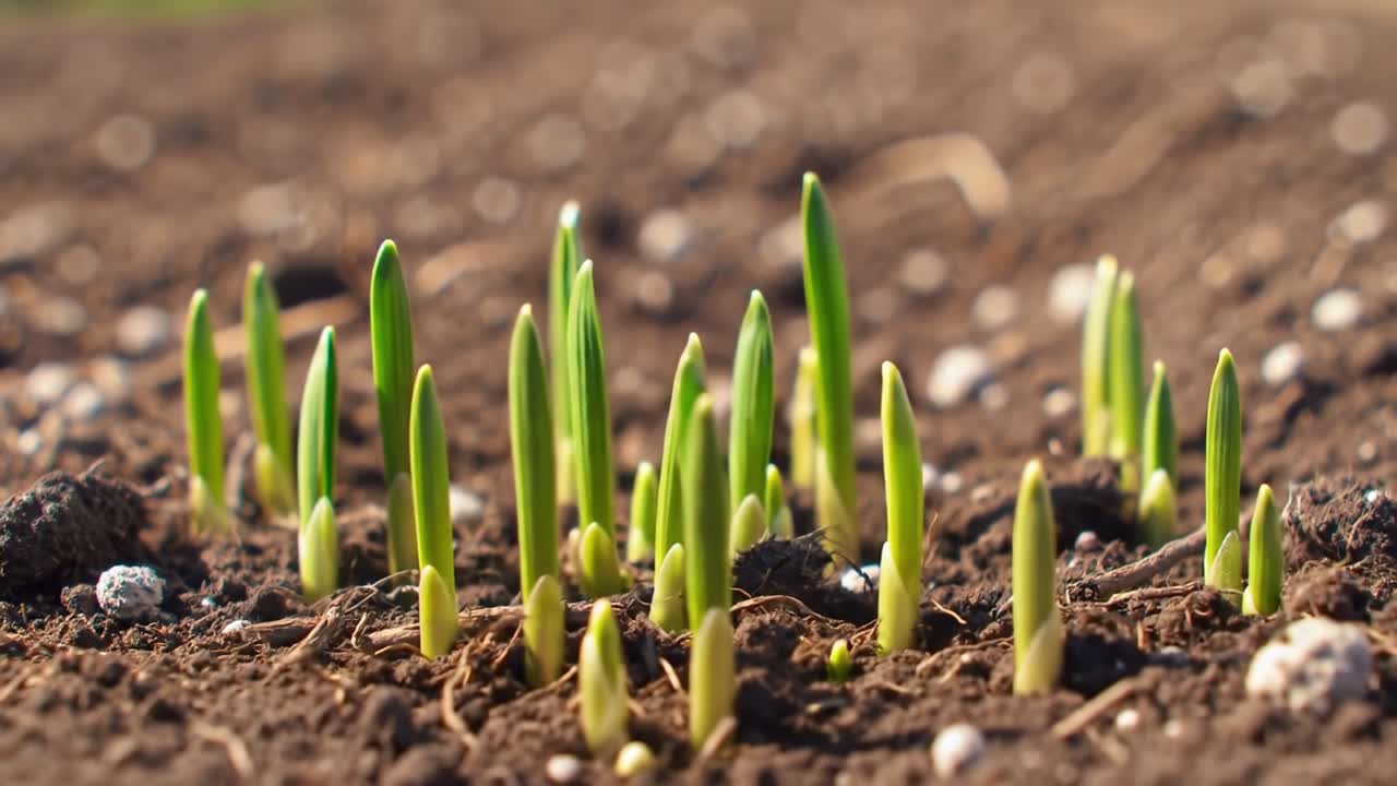 New Life Emerges: A Time-Lapse Sequence of Fresh Green Sprouts Emerging from Rich Soil, Showcasing Nature's Resilience and Growth Powers in Early Spring