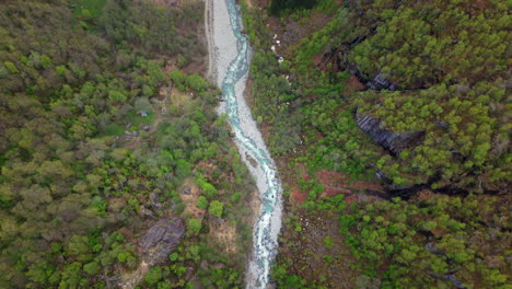 Top-down-shot-overhead-multiple-mountain-streams-in-the-Buar-Valley-district