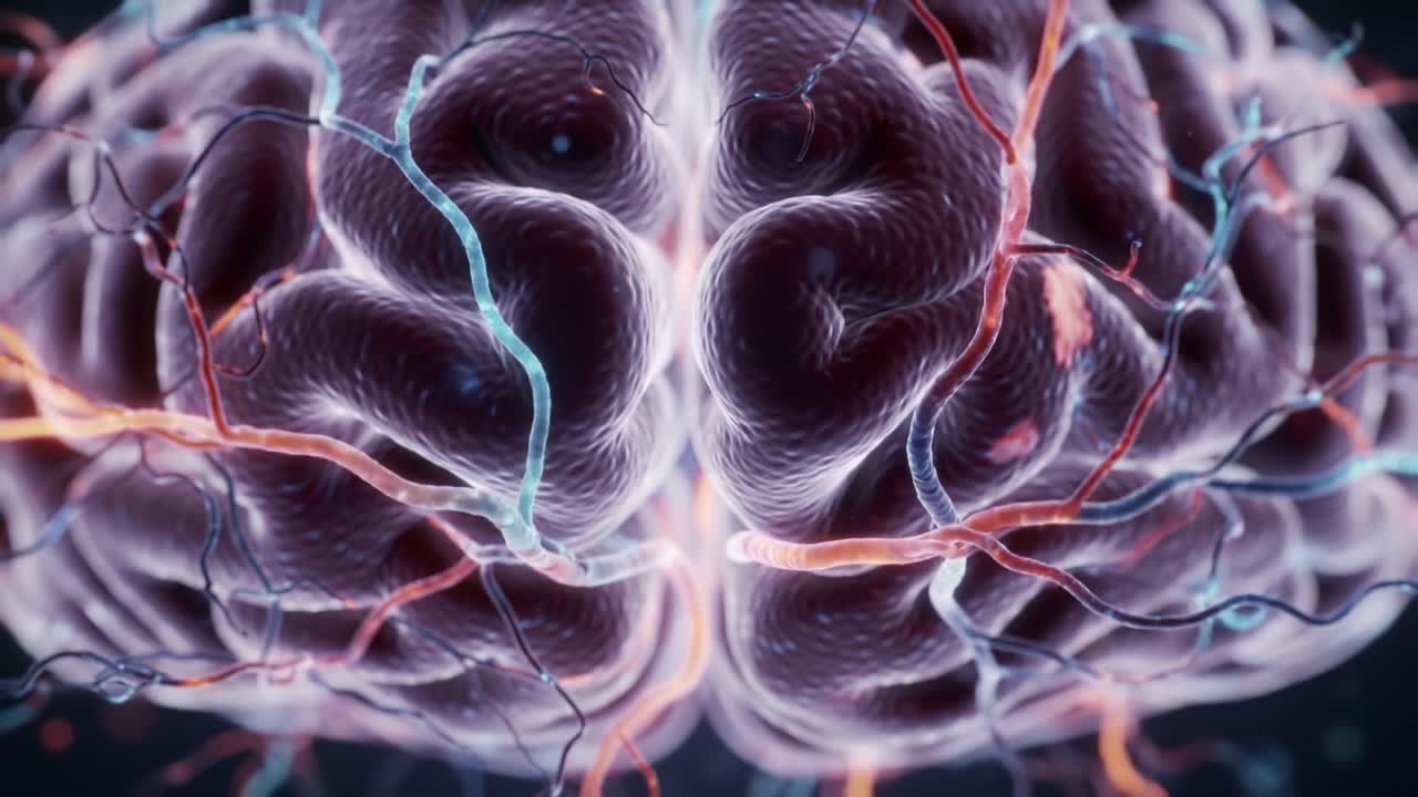 Intricate Visualization of the Human Brain with Detailed Neural Connections Highlighting the Complexity of Cognitive Structures in an Engaging Digital Animation