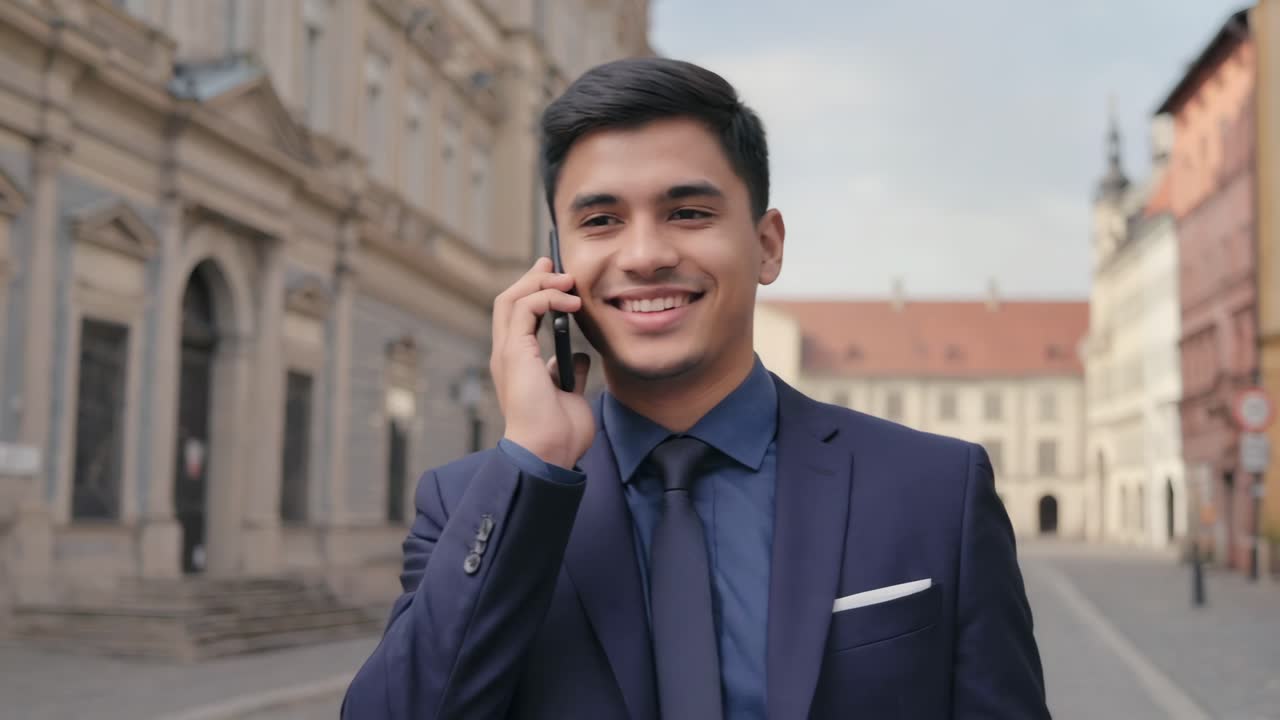 Man in suit talking on phone