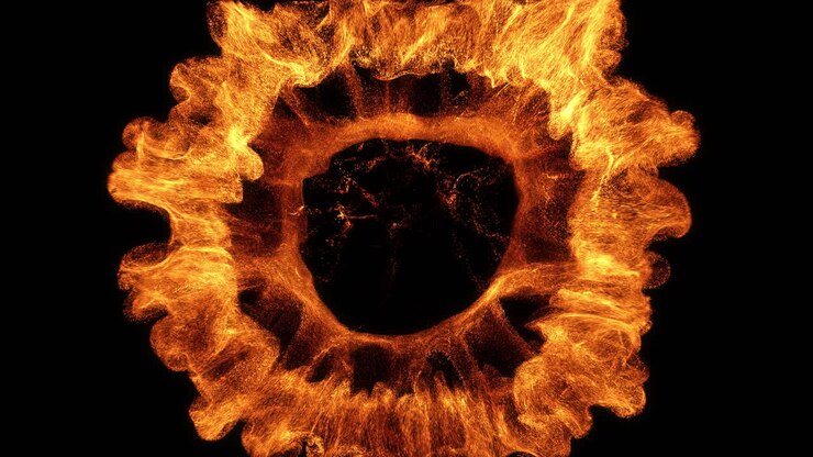 Abstract Fiery Particle Explosion Expanding on Black Background