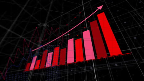 Animation-Von-Statistiken-Und-Finanzdatenverarbeitung-Auf-Schwarzem-Hintergrund