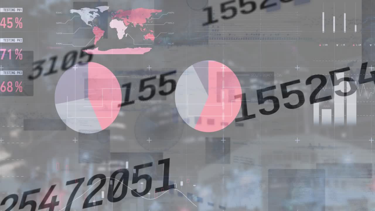 도시 풍경 위의 데이터 처리 애니메이션