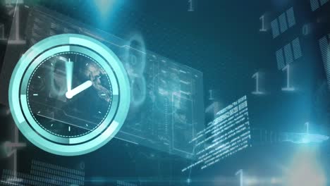 animation of clock moving fast over data processing on screen