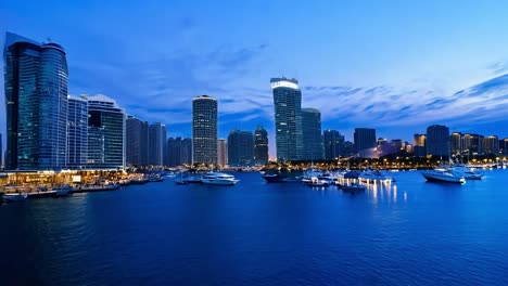 city skyline reflecting on water transitions from day to night, showcasing a stunning urban landscape and vibrant colors