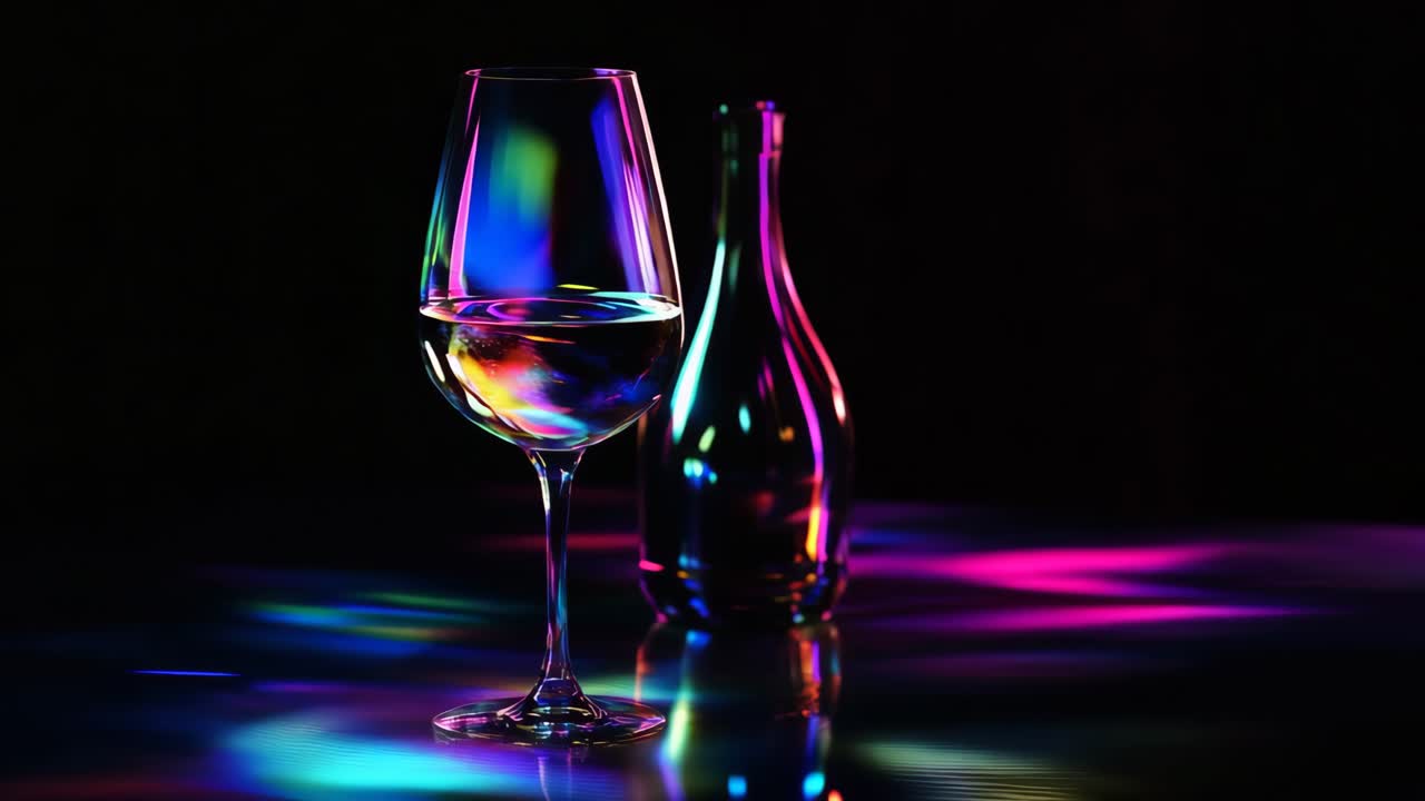 Neon Wine Glass and Bottle